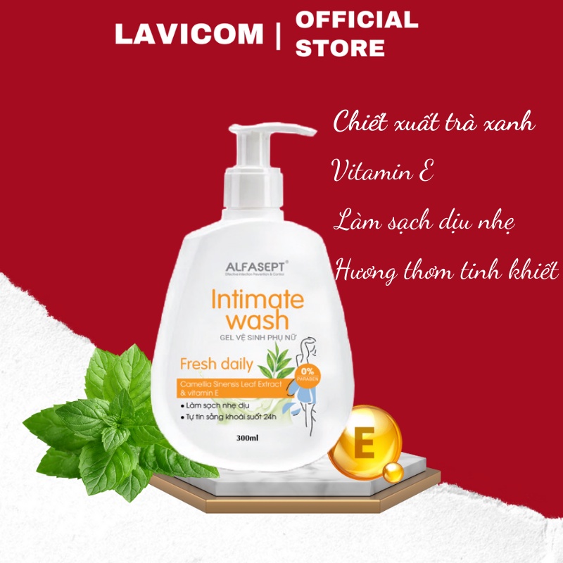 Mô tả Dung dịch vệ sinh nữ ALFASEPT Intimate wash 300ml - Fresh Daily Chiết xuất trà xanh, dịu nhẹ tươi mát - 1