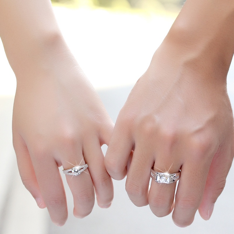 Nhẫn Hở Mạ Bạc 925 Đính Đá Zircon Nhân Tạo Có Thể Điều Chỉnh Kích Cỡ Cho Cặp Đô