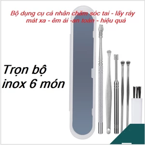 Bộ Dụng Cụ Ngoáy Tai Inox 5 CÂY -Bộ Lấy Ráy Tai Thép Không Rỉ 6 Món-Bộ Mát Xa Tai
