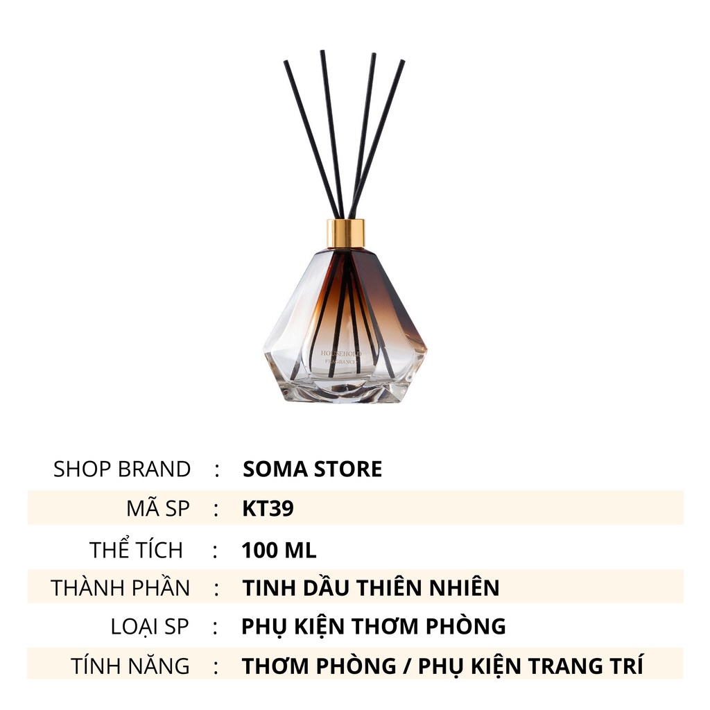 Tinh Dầu Thơm Phòng Lọ Khuếch Tán Nước Hoa Thơm Để Phòng Thiên Nhiên Tán Hương Diamond 100ML KT39