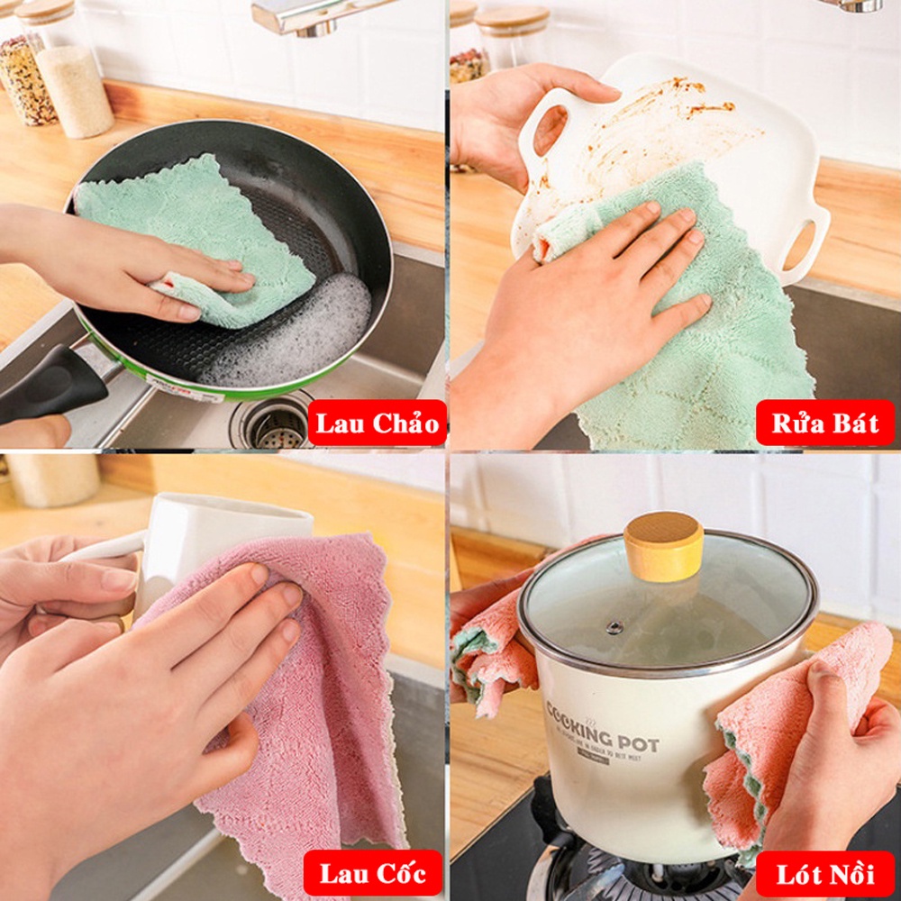 Mô tả Combo 10 Khăn Lau Bát Đĩa Nhà Bếp Đa Năng 24*15cm, Lau Cốc Chén Bàn Ghế Thấm Nước Chống Dính Dầu Mỡ Chính Hãng Amalife - 2