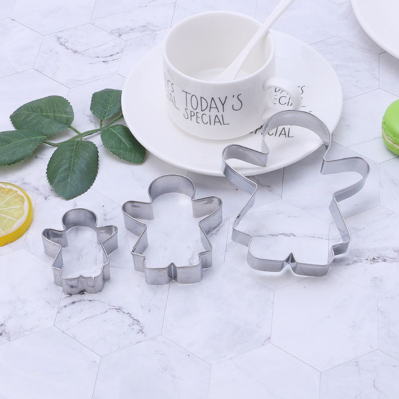 Set 3 khuôn cắt làm bánh quy hình người bánh gừng bằng thép không gỉ