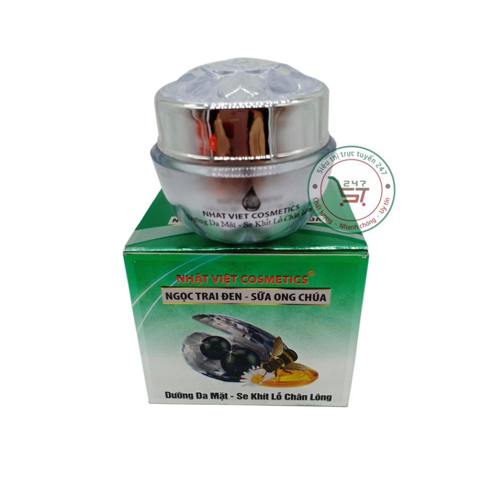 Kem dưỡng Trắng da mặt Cân bằng nhờn Se khít lỗ chân lông Ngọc Trai Đen sữa ong chúa Nhật Việt V10 16g (Xanh lá-Xám)