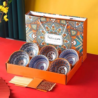 Bát và đũa họa tiết sang trọng phong cách Tablewate, bộ 6 bát và đũa deco siêu xinh