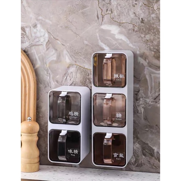 Hộp đựng gia vị treo tường xoay kép ngang dọc