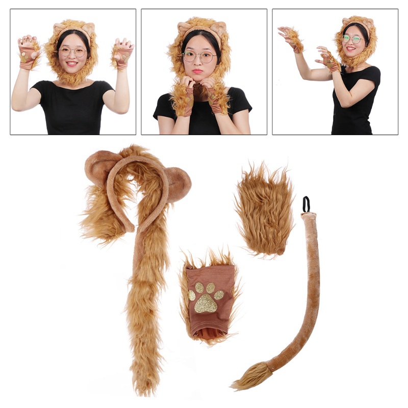 Dasbsug Trang Phục Halloween Sư Tử Sang Trọng Tai Đầu Đuôi Và Chân Bộ Sư Tử Không Ngón Trang Phục Cho Người Lớn Trẻ Em Halloween D