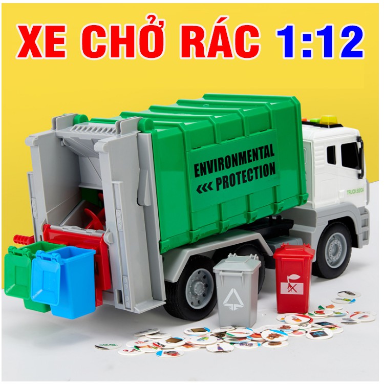 Xe ô tô chở rác đồ chơi trẻ em nâng được thùng rác có đèn và âm thanh ...