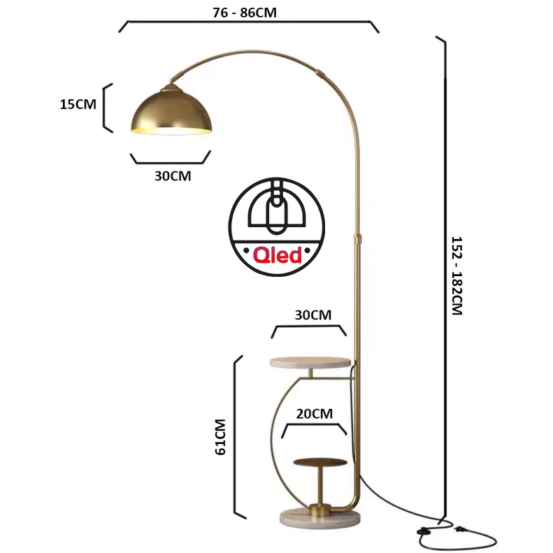 Đèn cây đứng Qled Đồng cao cấp đế bát đá tự nhiên ( Tặng kèm bóng Led as vàng ấm)