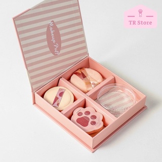 Bộ quà tặng mút trang điểm đánh phấn nền, phấn phủ và cushion 4 món Malian chủ đề mùa xuân hồng
