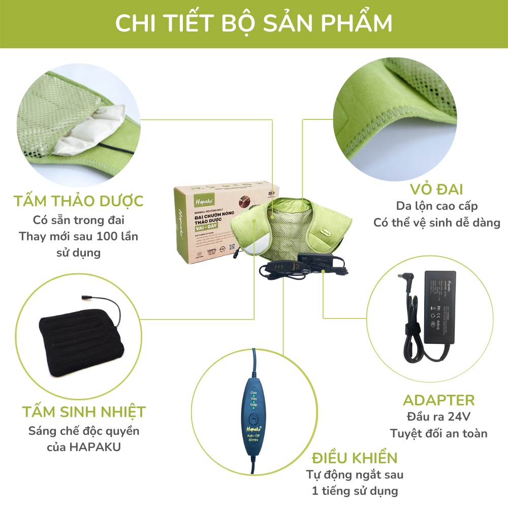 Mô tả Đai Chườm Nóng Thảo Dược HAPAKU, Giảm Đau Vai Gáy, Thoái Hóa Đốt Sống Cổ, Lưu Thông Khí Huyết, Thư Giãn Ngủ Ngon - 2