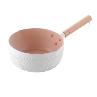 Chảo chống dính Ceramic đáy lòng sâu có tay cầm cán gỗ chống bỏng lúa mạch 18cm-11077