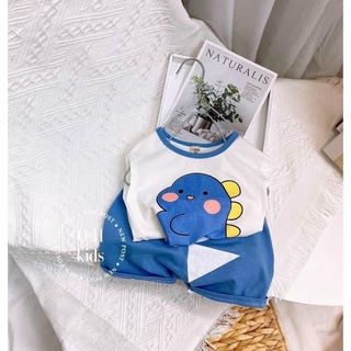 Bộ ba lỗ bé trai mặc hè, bộ khủng long viền màu bé trai, bộ chui đầu bé trai chất cotton mát