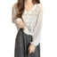 PCF * Phong Cách Hàn Quốc Nữ Voan Puff Dài Tay Cardigan Rỗng Móc Đan Hoa Cổ Chữ V Nút Cho Áo Khoác Cho Su