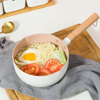Chảo chống dính Ceramic đáy lòng sâu có tay cầm cán gỗ chống bỏng lúa mạch 18cm-11077