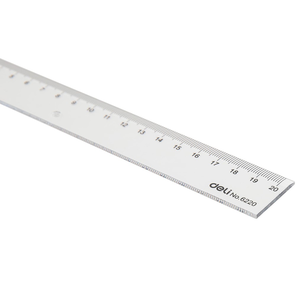Thước kẻ nhựa học sinh 20cm Deli, trong suốt - Dễ nhìn, dễ đo lường - 1 chiếc - Chất liệu PS bền, chống trầy xước