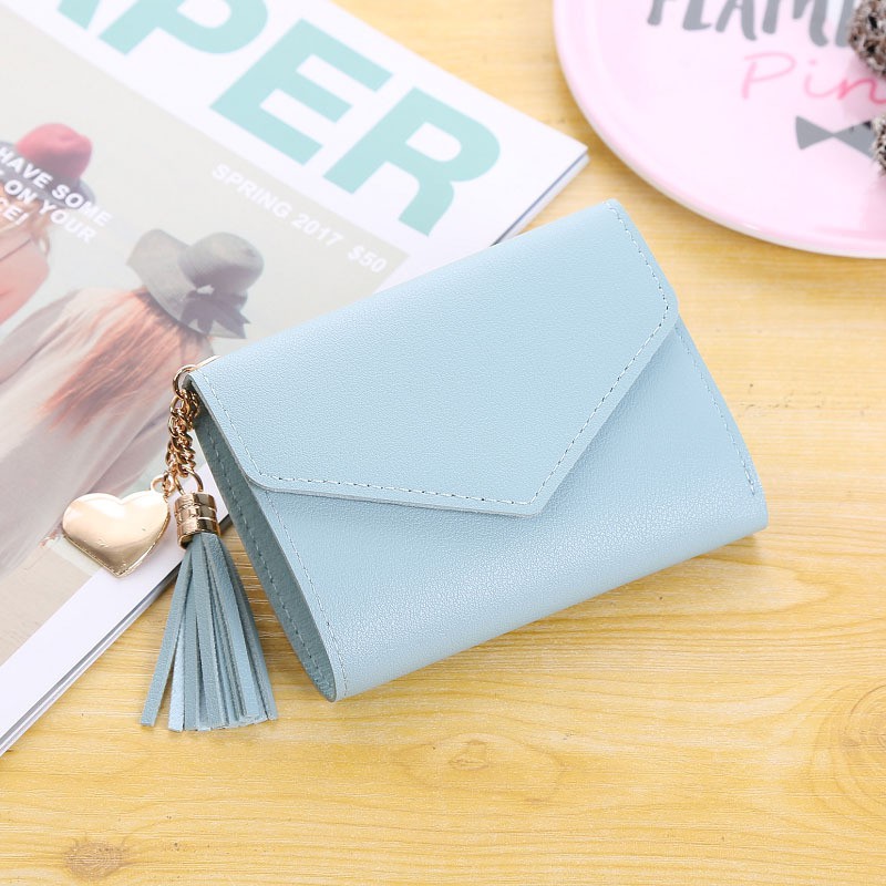 Sale] Ví ngắn tua rua, trái tim siêu xinh màu Xanh | Shopee Việt Nam