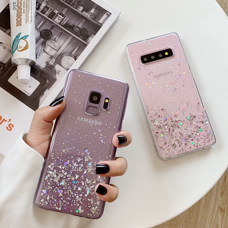 Ốp điện thoại mềm trong suốt lấp lánh Bling Star cho Samsung Galaxy S10 S9 S8 Note 10 Plus
