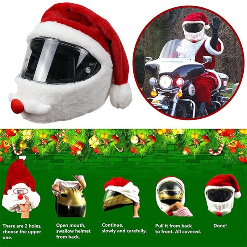 JoJo Giáng Sinh Ông Già Noel Có Mũ Polyester Cho Xe Máy Ngộ nghĩnh Ngoài Trời Full Mũ Bảo Hiểm