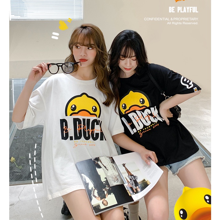Áo Thun Tay Lỡ Nữ HappyFamily Form Rộng Họa Tiết Vịt Đáng Yêu Be Duck Chất Cotton 100 Cao Cấp