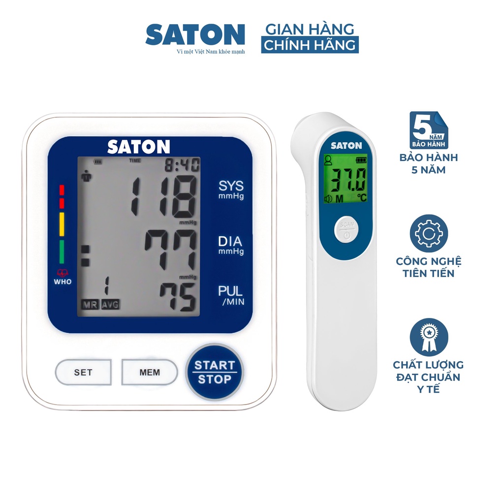 Combo Máy đo huyết áp SATON BSX516 và Nhiệt kế điện tử SATON | Shopee ...