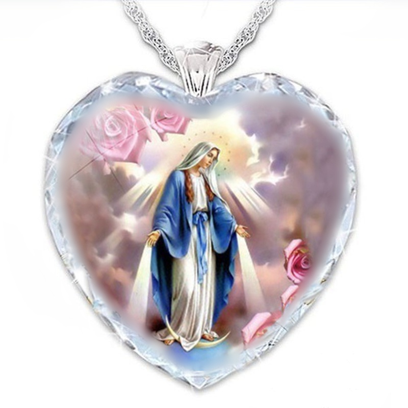 Vòng cổ thời trang đính đá pha lê mặt hình Đức Mẹ Mary mới