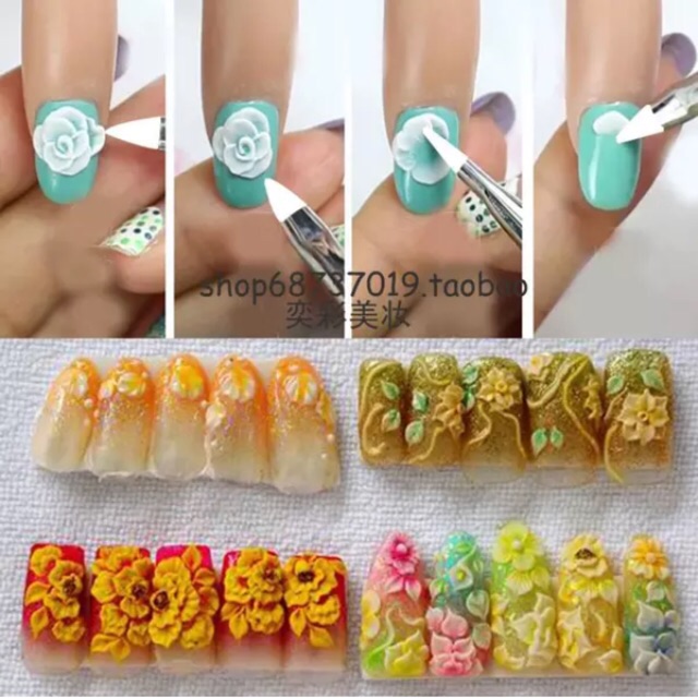 Set 12 màu gel đắp hoa nổi 4D Không dunhf lưu huỳnh