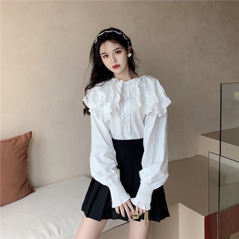 Áo Sơmi Cổ Bèo Tay Phồng Tiểu Thư Tay Bo Chun đi làm đi chơi_484 ESHOP