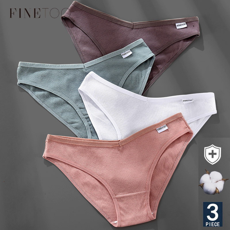 Ảnh Set 3 chiếc quần lót cotton FINETOO màu trơn size M-XL cho nữ 2