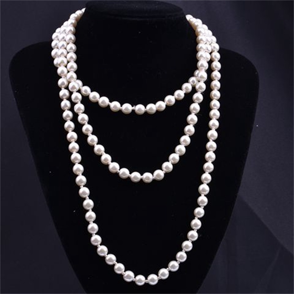 Yoomall Vòng cổ Ngọc Trai Nhân Tạo Dài Quyến Rũ Có Mặt Kính Và Chùm Lông Vũ Cho Kỷ Niệm