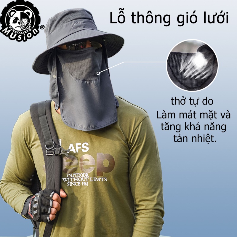 Mũ che nắng Musion UPF 50+ chống tia UV có thể tháo rời được dùng khi câu cá/đi bộ xuyên rừng/làm vườn ngoài trời