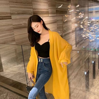 Phong Cách Hàn Quốc Nữ Voan Retro Boho Trơn Hippie Mùa Hè Cardigan Kimono Hàng Có Sẵn Mới