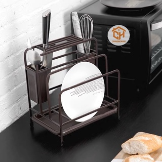 Kệ Cắm Dao Thớt Inox Kèm Ống Đũa, Kệ Để Đồ Nhà Bếp Inox Sơn Tĩnh Điện Không Gỉ Cam Homeware