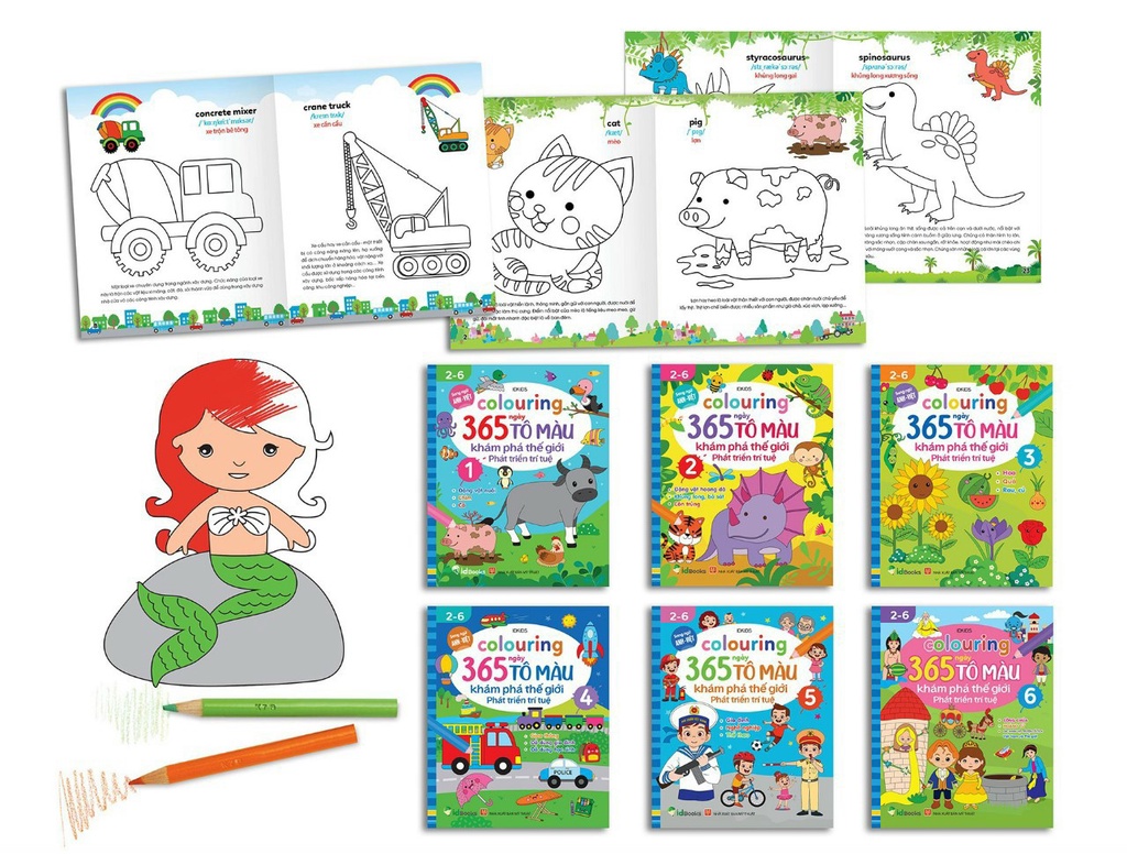 Mô tả Sách - Colouring 365 ngày Tô màu - KHÁM PHÁ THẾ GIỚI PHÁT TRIỂN TRÍ TUỆ - Động vật nuôi, Chim, Cá (Tập 1) - 1