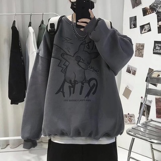 Áo Sweater Tay Dài Cổ Tròn Dáng Rộng In Họa Tiết Hoạt Hình Phong Cách Hip Hop