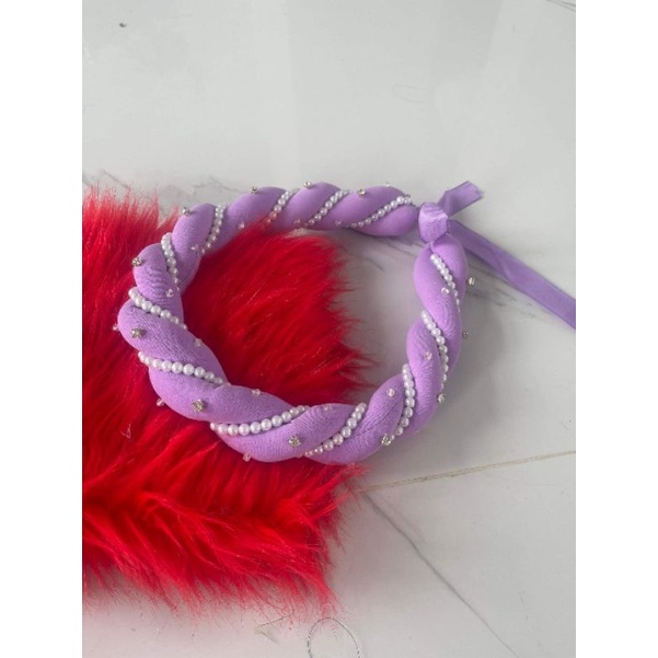 Mấn (vấn) xoắn đôi vải lụa đính hạt ngọc.trai và pha lê cao cấp, mấn áo dài, mấm cách tân