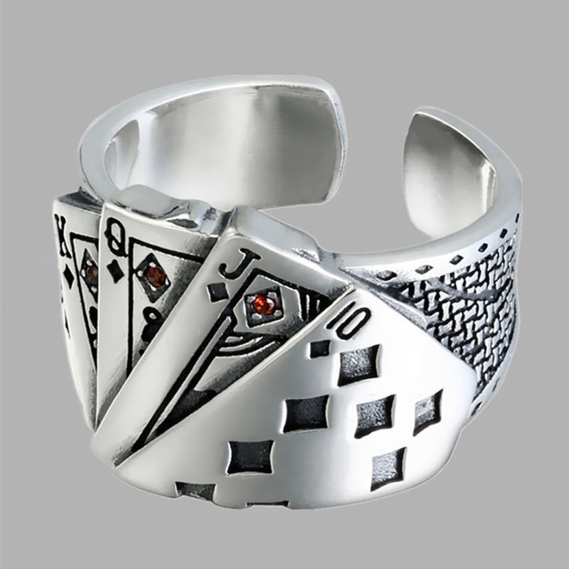 Dasbsug Nhẫn Có Thể Điều Chỉnh Hip Hop Lucky Spade Band Ring Tối Giản Trang Sức Quà Tặng Cho Nữ