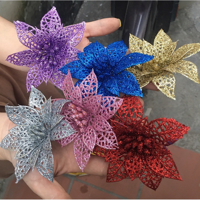 Hoa lưới Hoa nhũ trang trí oản lễ Tết - Bông trạng nguyên gắn cây thông trang trí Giáng sinh cánh xương nhũ