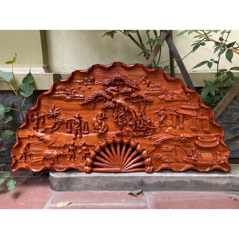 Tranh Quạt Gỗ Đồng Quê Kích Thước 60*120cm sơn pu cao cấp