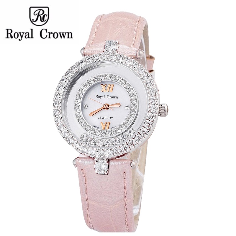 Đồng Hồ Nữ Royal Crown 3628 Dây Da Hồng