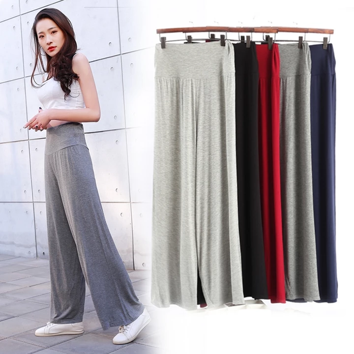 Quần ống rộng Modal cho bé gái Quần ống rộng mùa hè phù hợp với mọi trận đấu Quần ống thẳng cạp cao Quần ống rộng đến mắt cá chân Quần cỡ lớn Quần mỏng hơn trông mỏng hơn Quần thường ngày M-XL 40-83KG