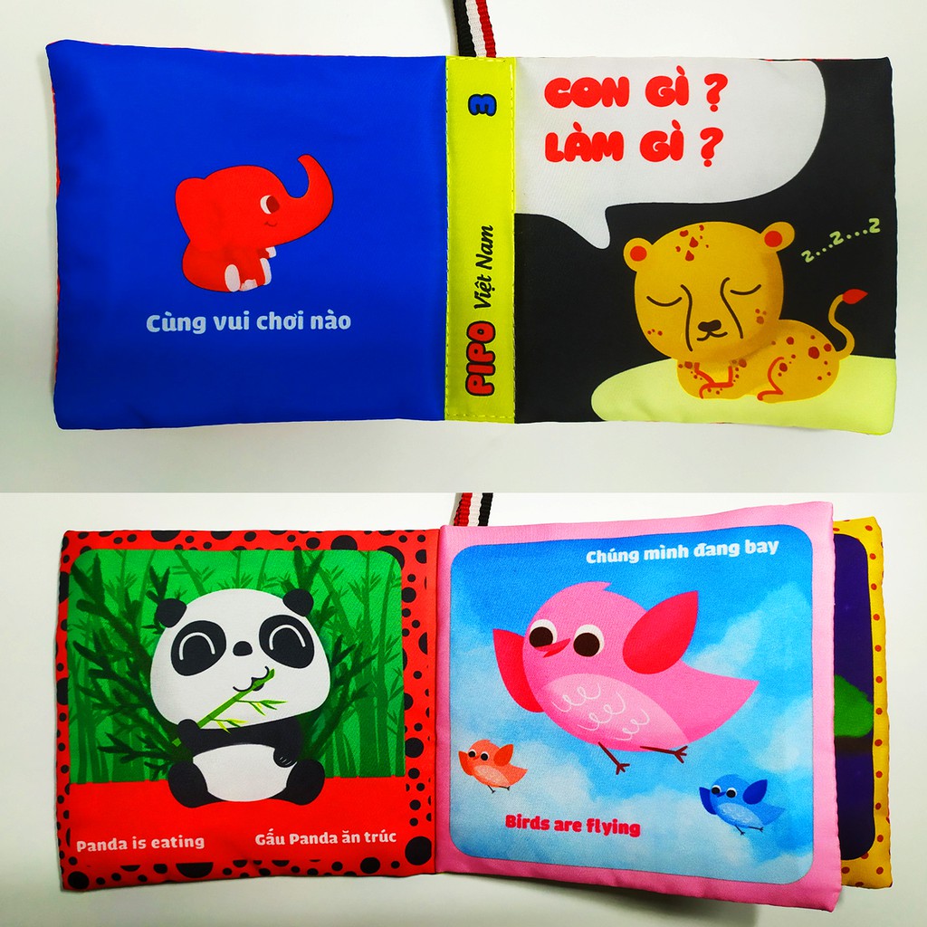 Ảnh Sách vải PiPoVietnam kích thích thị giác - Song ngữ Anh Việt - Con gì làm gì 3