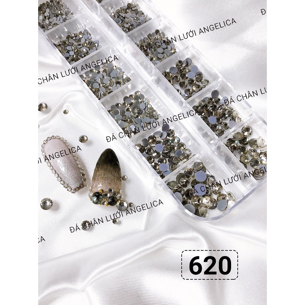 Đá chân lưới nail 12 khía màu đen thạch Black Diamond đính móng ANGELICA 620