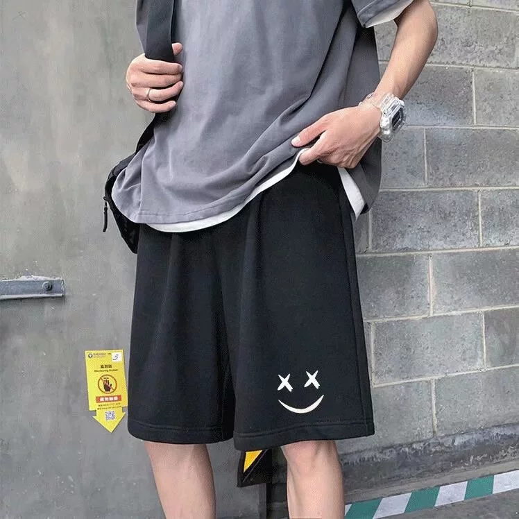 Quần short nam Hàn Quốc [M-8XL] Quần short mùa hè Quần short nam sinh viên tuổi Teen Quần short thương hiệu hợp thời trang Quần short thể thao họa tiết nụ cười Quần short lớn 3 màu