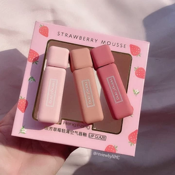 COMBO 5 SET Son kem dâu hengfeng strawberry mousse, set son 3 cây son tint thiết kế vô cùng dễ thương,son trang điểm