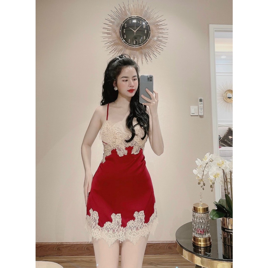 Váy ngủ sexy gợi cảm Slady, đầm lụa hở lưng, chất liệu ren đan dây hàng Quảng Châu Cao Cấp - VNS66