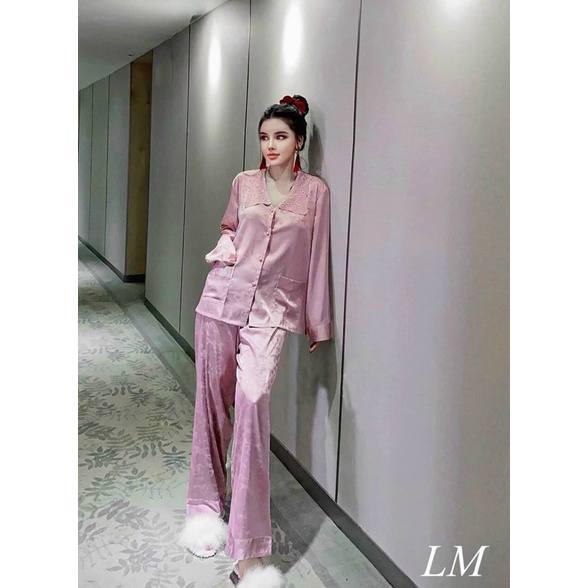 Bộ ngủ pyjama dài tay nữ xinh xắn chất lụa mềm mịn QCCC- Bộ mặc nhà sang chảnh thanh lịch