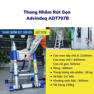 Thang nhôm rút gọn chữ A Advindeq ADT707B Nhập khẩu chính hãng -Hợp kim nhôm cao cấp -Bảo hành 2 năm