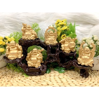Bộ 6 Tượng Bồ Tát Di Lặc Hoan Hỉ kèm đế tượng 6 chân ( Loại Lớn - Màu Vàng )