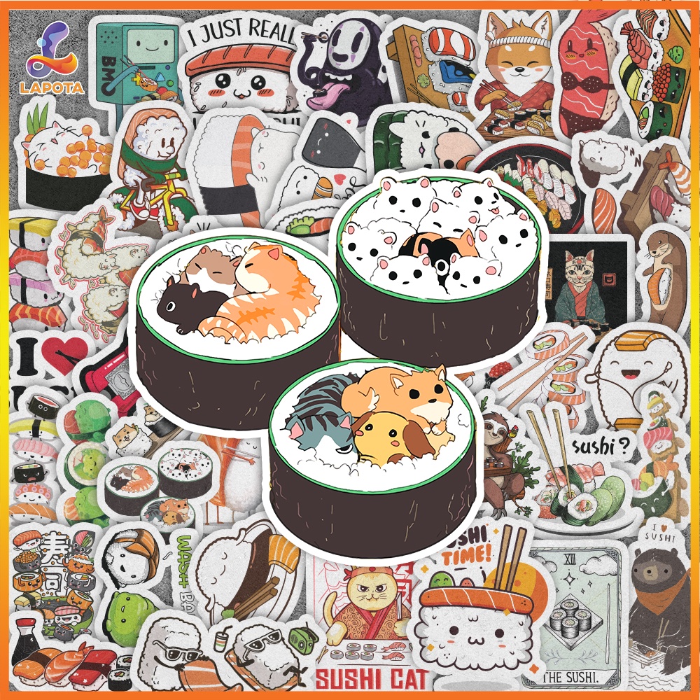 Set 50 cái Sticker Sushi, Hình Dán Sushi Chống Nước, Decal Sushi Cute ...