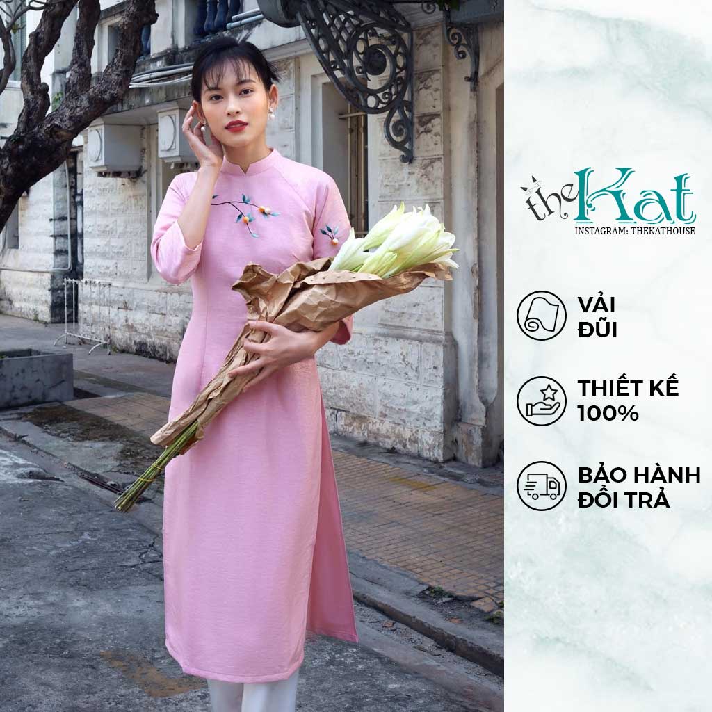 Áo Dài Đũi Thêu Tay The Kat House, vải đũi mát mẻ, sang trọng, khí chất và tinh tế, đủ size (không kèm quần)